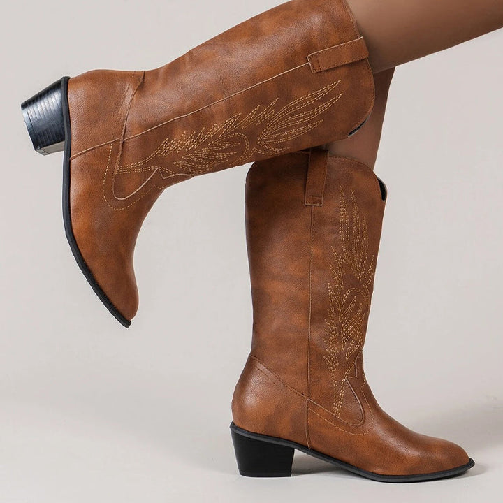 W&W Mode Cowboy-Stiefel | Hochwertige Damenstiefel mit Boho-Print