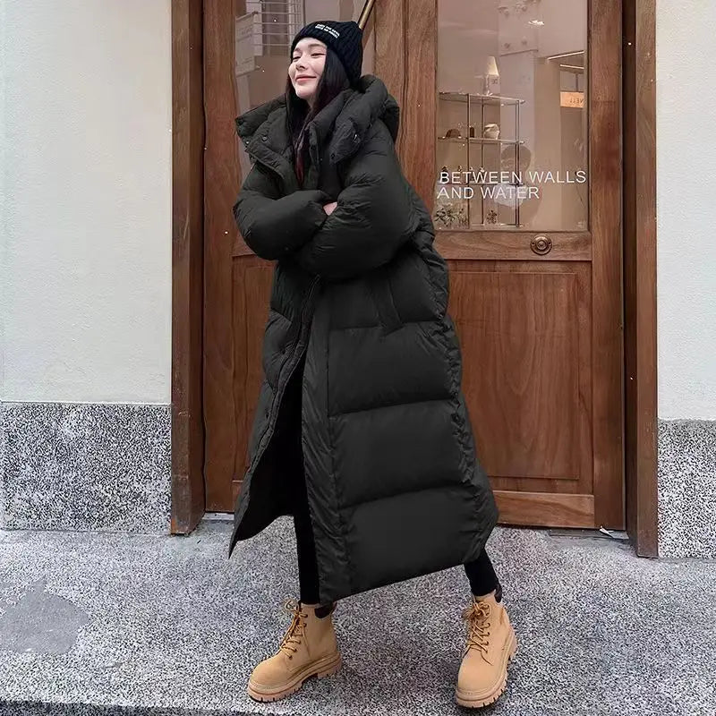 Damen lange Jacke mit Kapuze für kühle Tage