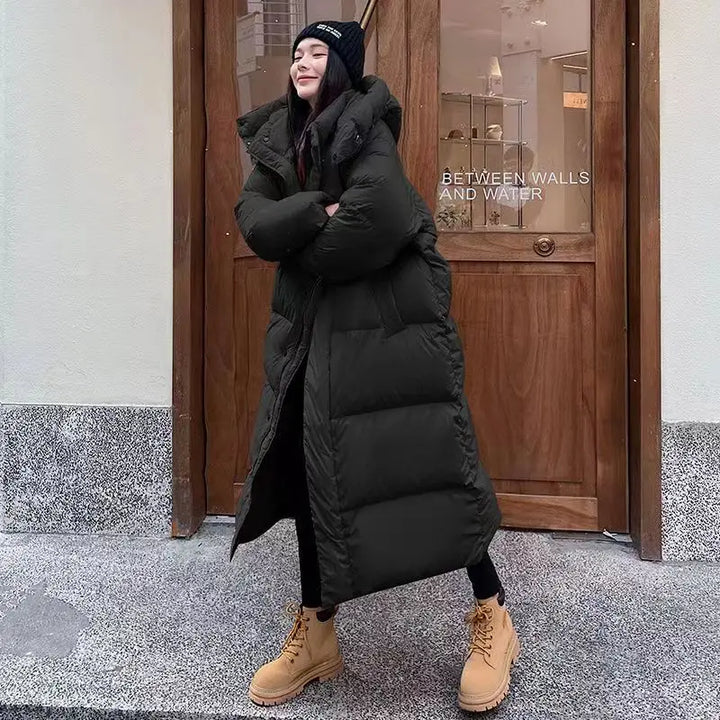 W&W Mode | Lang Stilvolles Daunenjacke T-mit Kapuze