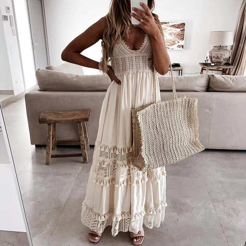 W&W Mode | Spitzen Boho Fließkleid