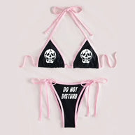 WW | Sexy Goth Bikini Frauen Buchstaben Totenkopf Druck Badeanzug Split Badeanzug Hohe Taille Gotische Bikini Set Strandoutfits