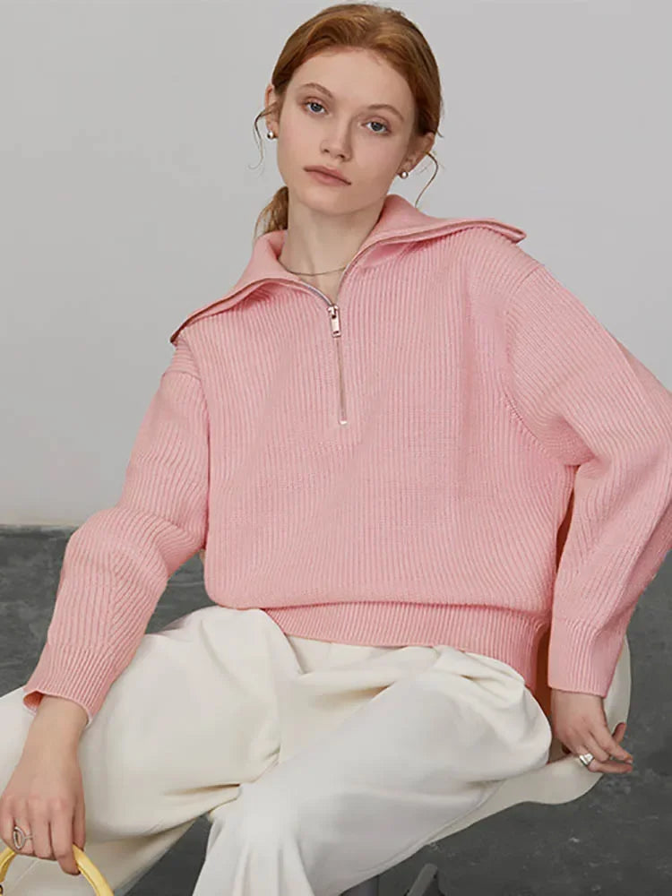 Gestreifter Turtleneck Damenpullover mit Reißverschluss