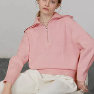 Gestreifter Turtleneck Damenpullover mit Reißverschluss