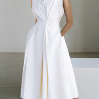 WW | Weißes Hemdkragen Urban Baumwollkleid