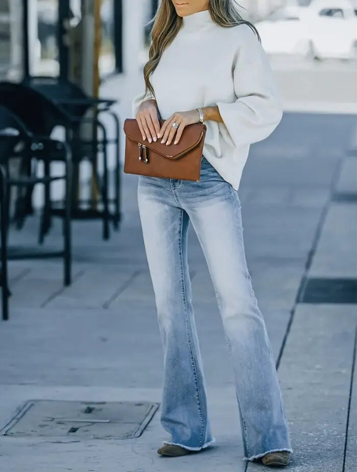 WW | Damen Jeans, Neue High-Waist Schlankmachende Mikro Flared Jeans Damen Trend