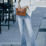 WW | Damen Jeans, Neue High-Waist Schlankmachende Mikro Flared Jeans Damen Trend
