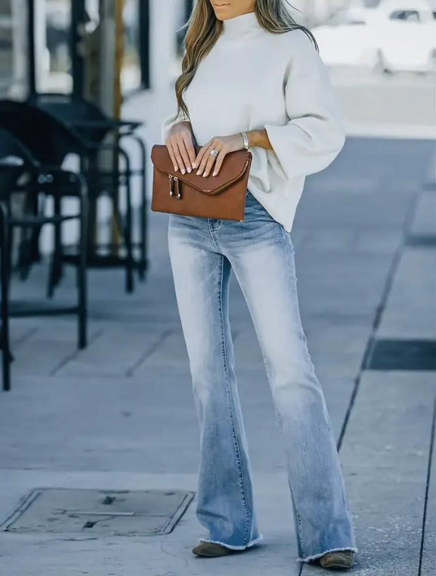 WW | Damen Jeans, Neue High-Waist Schlankmachende Mikro Flared Jeans Damen Trend