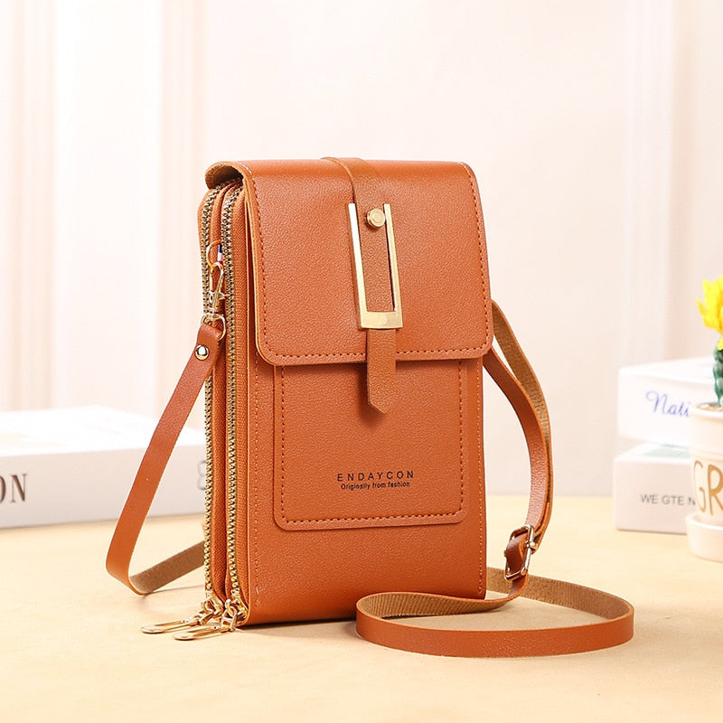 WW Leder Smartphone Clutch | Damen Handtasche mit Touchscreen-Fenster