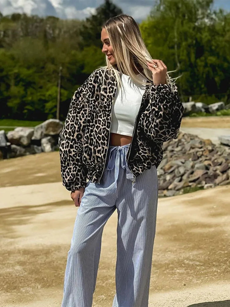 W&W Mode | Retro Lange Ärmel Leopard Jacke