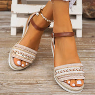 WW | Geflochtene Keilsandalen Für Damen Im Bohemian Stil Mit Schnallenriemen