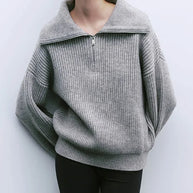 Gestreifter Turtleneck Damenpullover mit Reißverschluss
