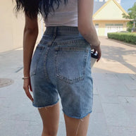 WW | Frauen Hohe Taille Breite Bein Denim Shorts Mädchen Sommer Mode Streetwear Lässig Einfarbig Weibliche Lockere Stretch Jeans