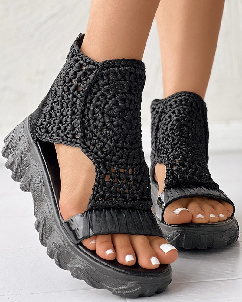 WW Geflochtene Geometrie-Sandalen | Damen Sommer Keilsandalen