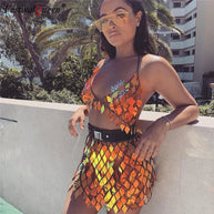 WW | Statement Pailletten Patchwork Crop Top 2 Teilig Rock Set