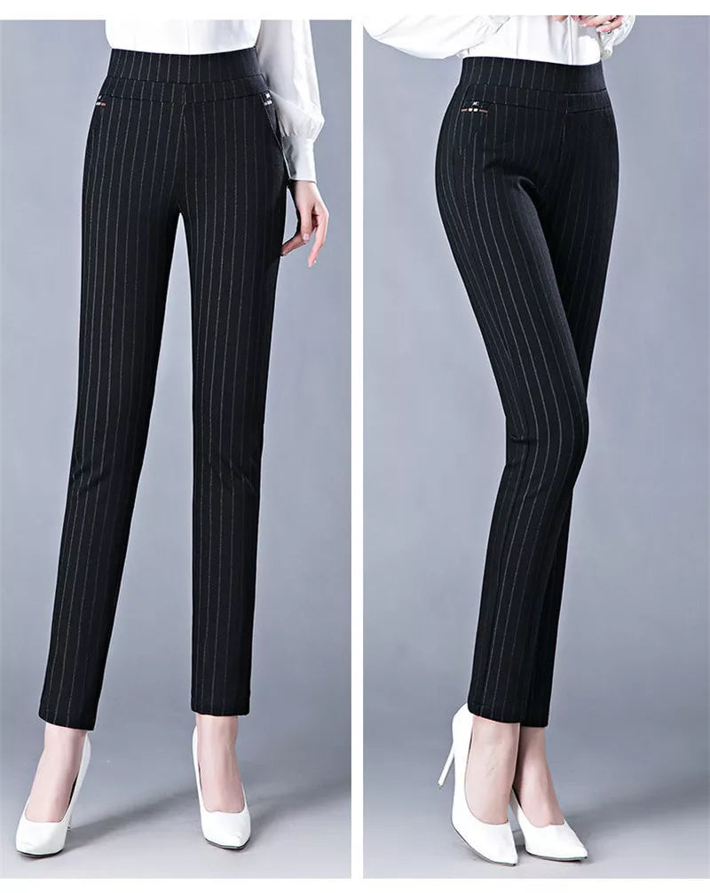 W&W Mode Casual Hose | Elegante Damen-Hose mit hohem Bund und Streifen