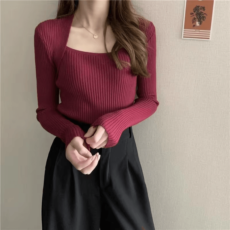 WW | Weicher, Warmer Strickpullover Mit Quadratischem Kragen
