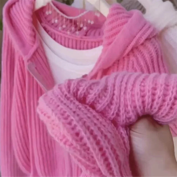 Gestrickter Kapuzen-Cardigan