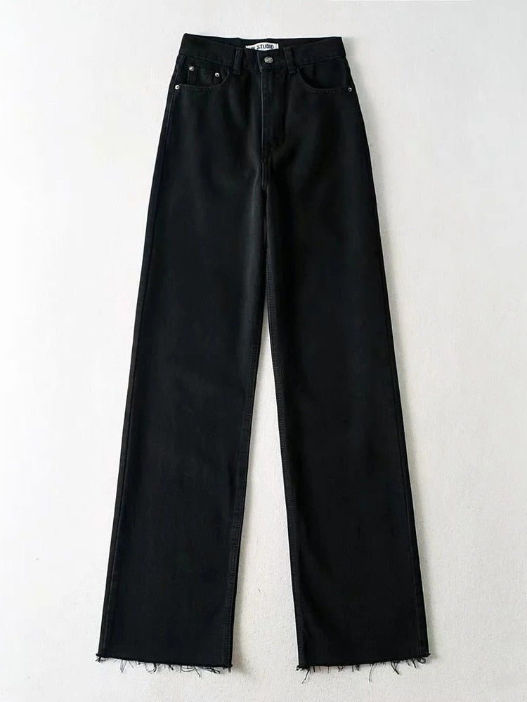 WW | Mode Gerade Bein Hohe Taille Baggy Denim Jeans Hosen