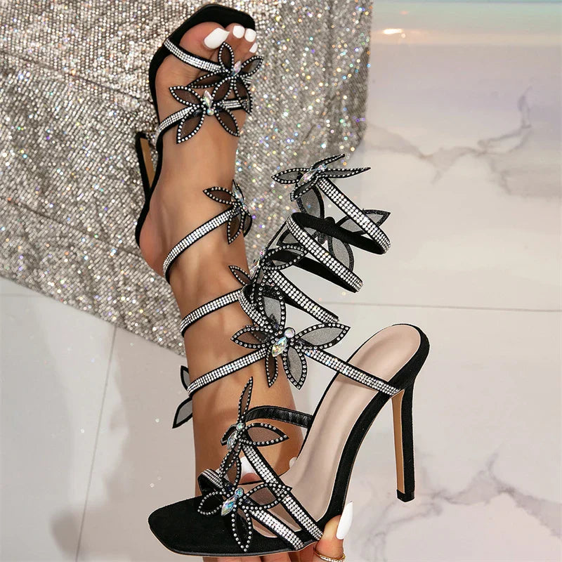 WW | Eilyken Fashion Sexy Peep Toe Kristall Schmetterling Knot Ankel Riemen Sandalen Frau Stiletto Hohe Absätze Schuhe Bankett Fest Pumps Schuhe