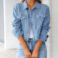 WW | Kurze Taschenjacke Mode Streetwear Einfache Knopf Trend Frauen Denim Jacken Lange Ärmel Herbst Neu Denim Denim Jacken