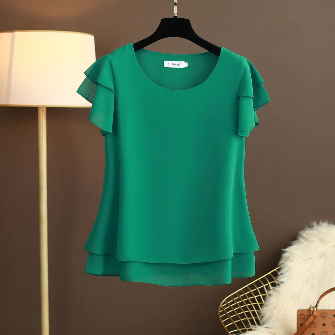 W&W Mode | Chiffon Bluse Mit O-ausschnitt Und Kurzen Ärmeln
