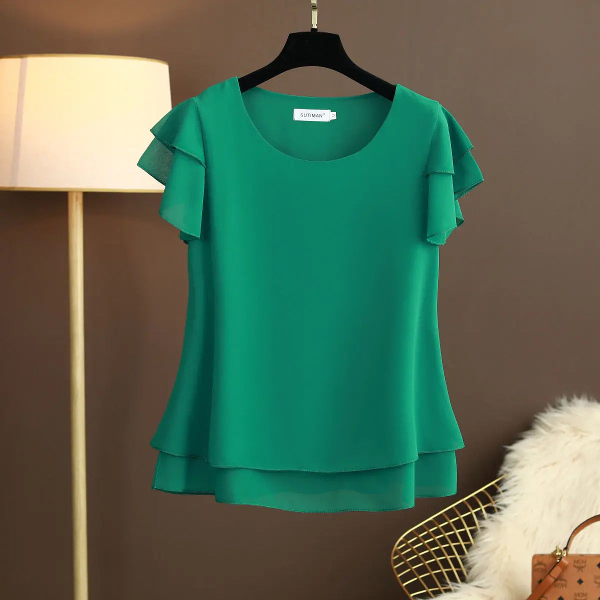 WW | Chiffon Bluse Mit O-ausschnitt Und Kurzen Ärmeln