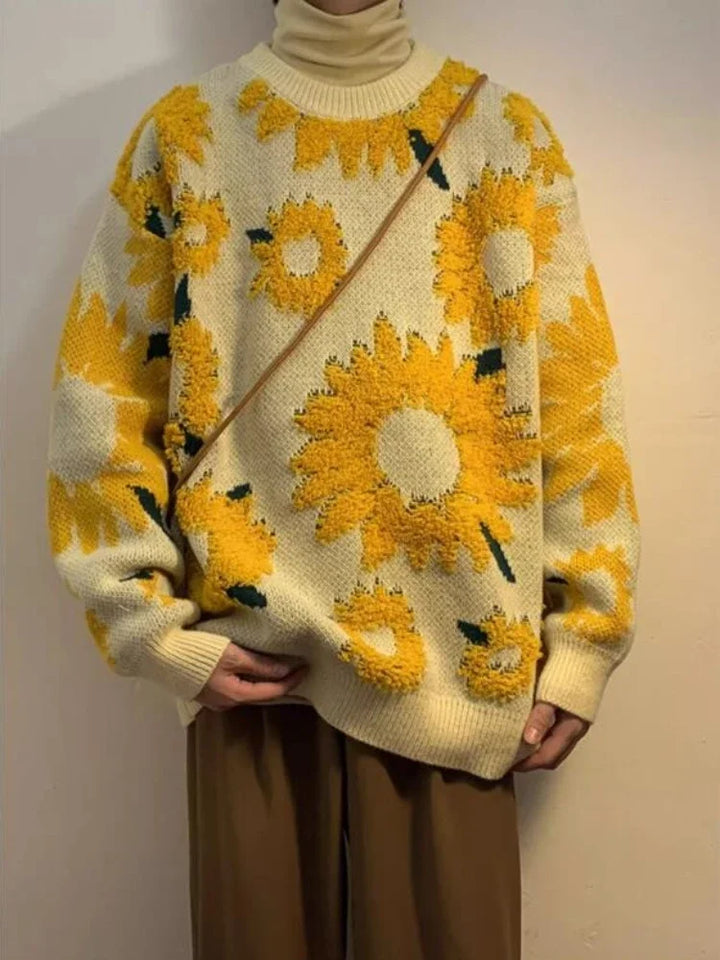 Herren-Strickjacke mit lockerer Passform und Blumenmotiv