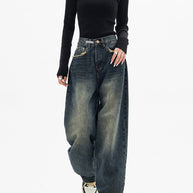 WW - Trendy Baggy Wide Leg Jeans Damen | Jeans mit hoher Taille Lässige Streetwear