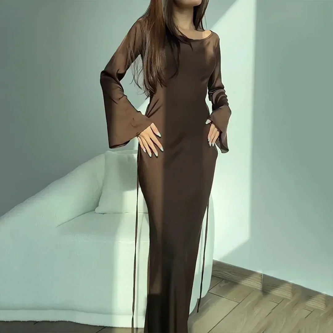 W&W Mode - Elegantes minimalistisches Abendkleid | Schlichtes, elegantes Abendkleid mit langen Ärmeln