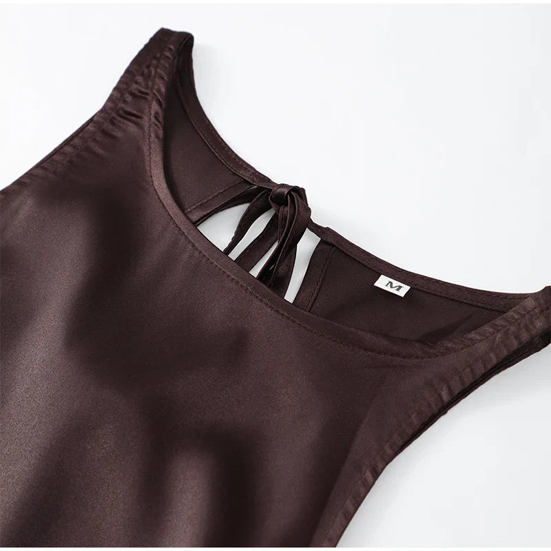 WW | Einfarbiges Satin Ärmelloses Maxikleid