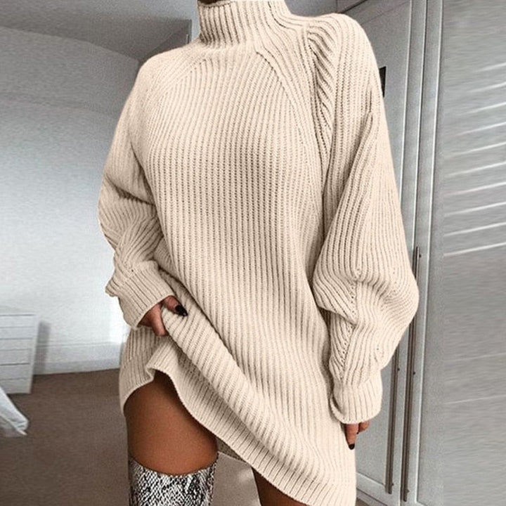 W&W Mode Attraktives A-Linien-Kleid | Damen Herbst Strickkleid mit Rollkragen