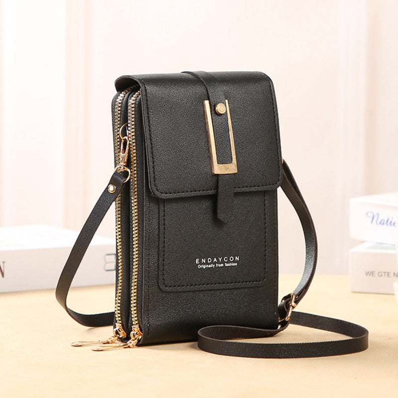 WW Leder Smartphone Clutch | Damen Handtasche mit Touchscreen-Fenster