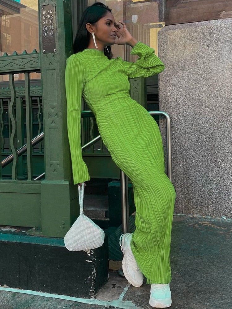 W&W Mode - Enganpassendes Midi-Kleid mit langen Ärmeln für Frauen