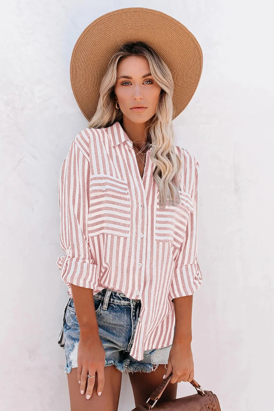 WW | Klassisch Gestreiftes Button Down Hemd Für Damen