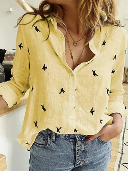 WW | Elegant, Legeres Damenshirt mit Langen Ärmeln aus Baumwolle und Leinen