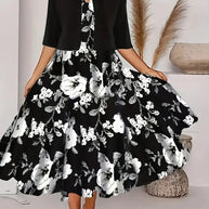 WW | Neu für Den Sommer! Eu Us Herbst Frau 2 Lang Kleid Set Blumen und Graspunkt Crew Neck Kleid mit Chiffon Kurzjacke