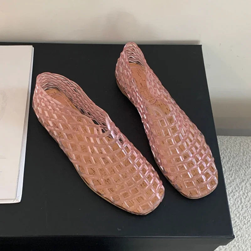 WW | Sommer Jellies Schuhe Frauen Mode Transparent Mesh Hollow Out Strand Schuhe Damen Flache Sandalen Farbige Runde Zehen Jelly Sandalen