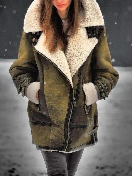 W&W Mode - Wildleder-Sherpa-Jacke für Frauen