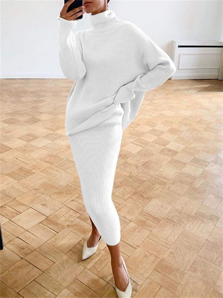 W&W Mode | Schickes Herbst Strick Zweiteiliges Slim Fit Set für Frauen