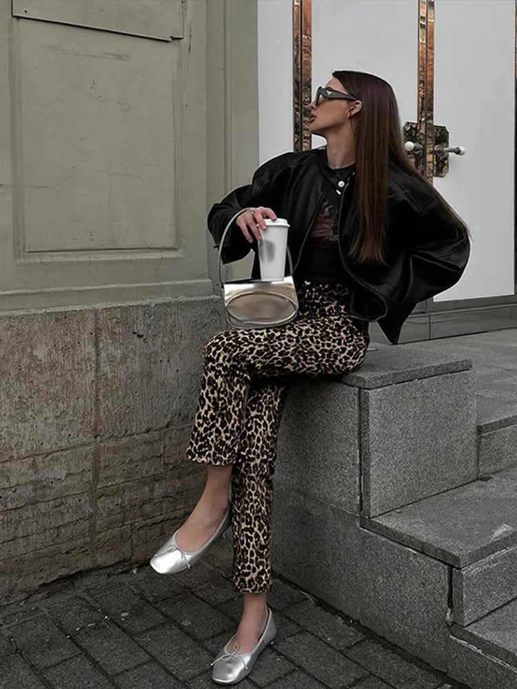 WW Leopard-Print-Jeans | Stylische schmale Streetwear Damenhose im Pencil-Stil
