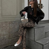 WW Leopard-Print-Jeans | Stylische schmale Streetwear Damenhose im Pencil-Stil