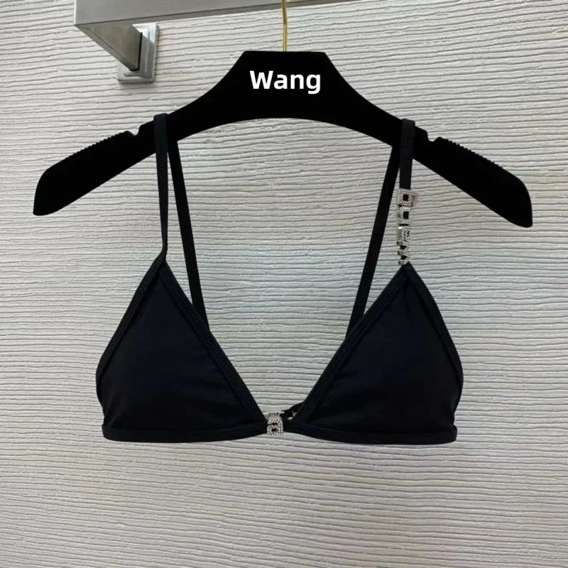 WW | Neuer Rhinestone Buchstaben Wang Strand Bikini Luxus Markendesigner Y2K Mode Sexy Frauen Strand Bikini Duo Set