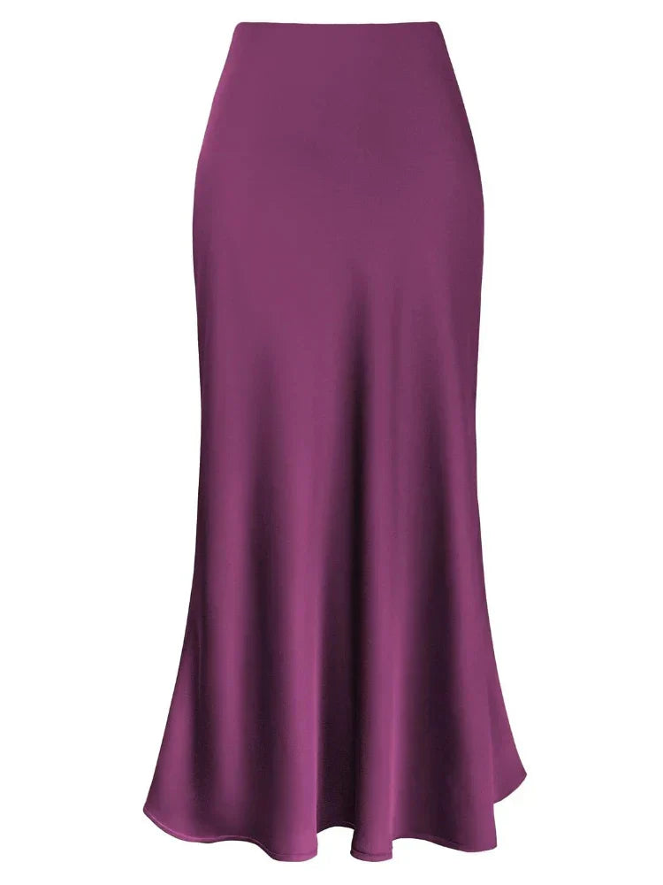 WW | Frauen Satin Seiden Röcke Sommer Frühling Koreanische Mode Kleidung Büro Damen Lange Röcke Elegant Schwarz Maxi Röcke für Frauen