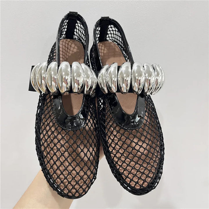 Damen Ballerinas mit Mesh-Obermaterial und elastischem Band