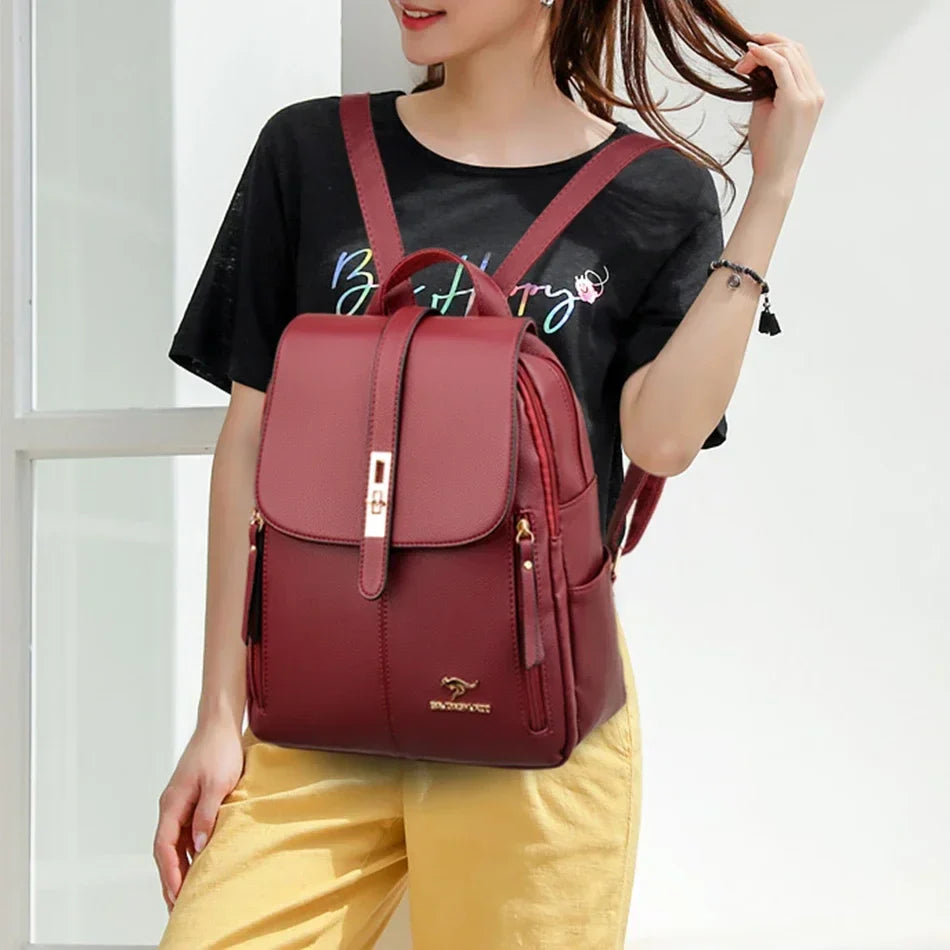 WW | Anti Diebstahl Lederrucksack Für Damen Mit Großem Fassungsvermögen