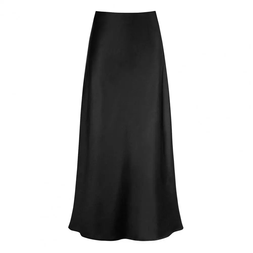 WW | Faux-Seiden-Satin Damenrock Elegant Hohe Taille A-Linie Fischschwanzrock Glänzend Büro Dame Ausgestellt Saum Maxi Rock Gemusterte Röcke