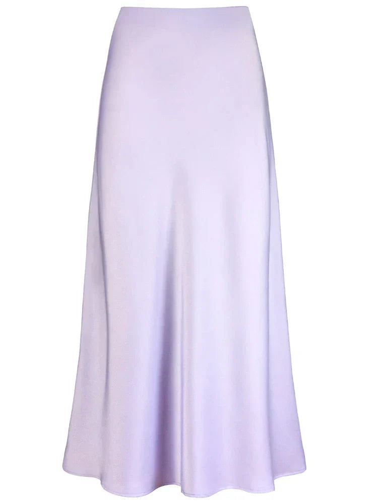 WW | Frauen Satin Seiden Röcke Sommer Frühling Koreanische Mode Kleidung Büro Damen Lange Röcke Elegant Schwarz Maxi Röcke für Frauen