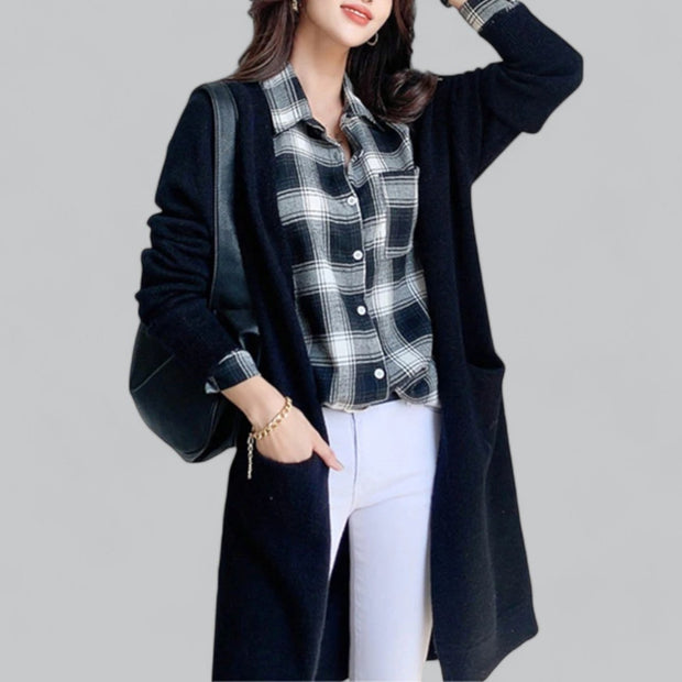 WW | Klassischer Langer Cashmere Strickjacke Für Frauen