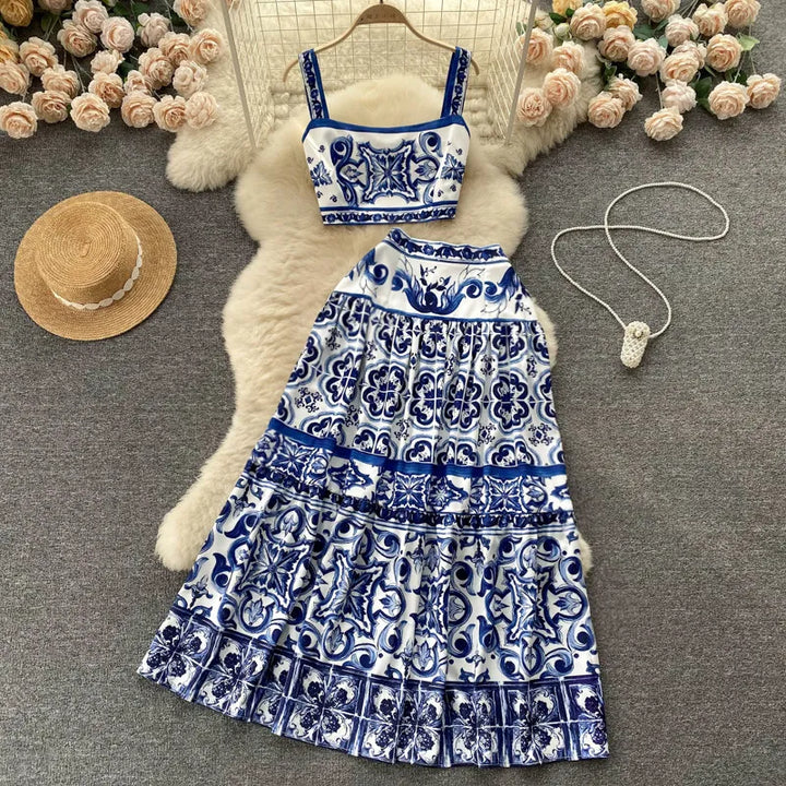 W&W Mode Flower Zweiteiler | Stilvolles Top und Maxirock bedrucktes Sommer-Damen-Set