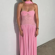 WW | Patchwork Maxi Kleid Schal Rückenfrei Strapless Rüschen Bankett